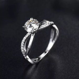 1 Carat Moissanite Fancy Ring with 925 Sterling Silver Band, D-FL